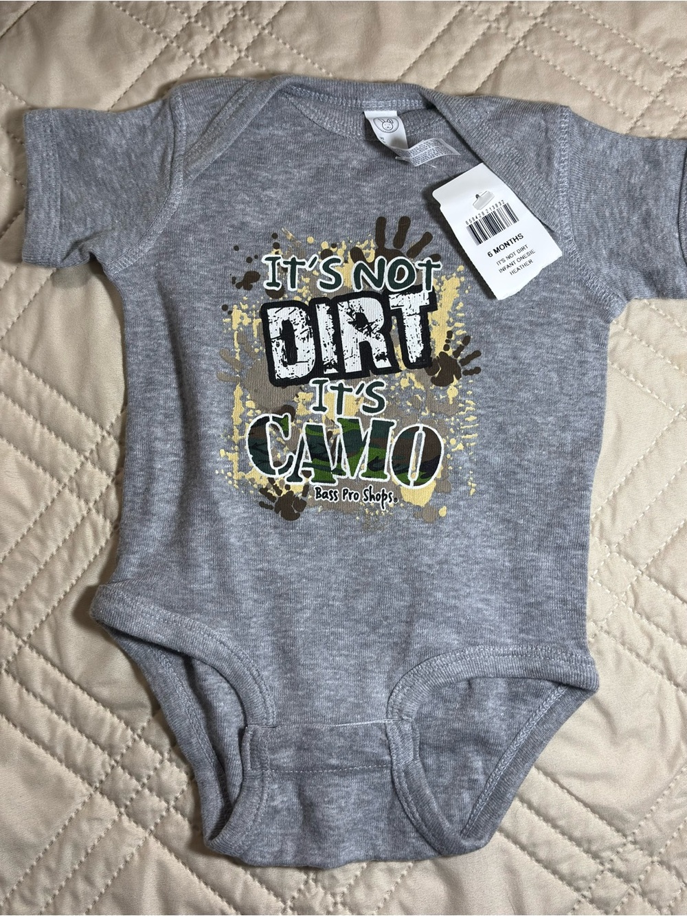 Bass Pro Shops 6M Gray Baby One-Piece with Camo Graphic